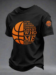 Men's I Can Do All Things Through Christ Basketball Print Basketball Lovers Gameday Casual Tee