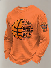 Men's I Can Do All Things Through Christ Basketball Print Basketball Lovers Gameday Casual Waffle Long Sleeve T-Shirt