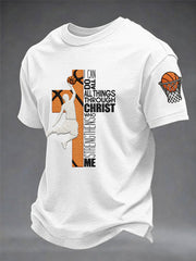 Men's I Can Do All Things Through Christ Basketball Print Basketball Lovers Gameday Casual Tee