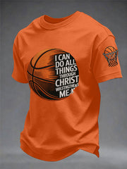Men's I Can Do All Things Through Christ Basketball Print Basketball Lovers Gameday Casual Tee