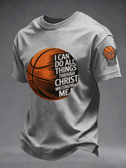 Men's I Can Do All Things Through Christ Basketball Print Basketball Lovers Gameday Casual Tee