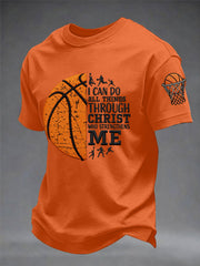 Men's I Can Do All Things Through Christ Basketball Print Basketball Lovers Gameday Casual Tee
