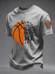 Men's I Can Do All Things Through Christ Basketball Print Basketball Lovers Gameday Casual Tee