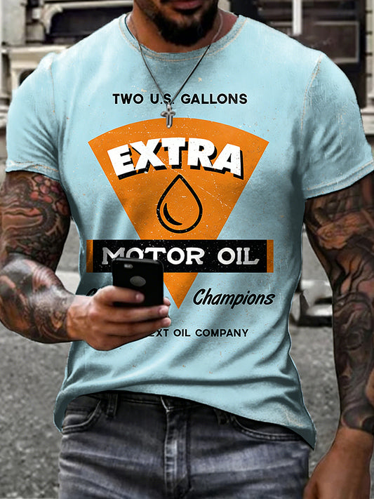 Men's Retro Motor Oil Poster Print Short Sleeves T-shirt