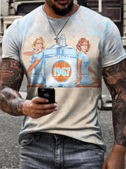 Men's Retro Motor Oil Poster Print Short Sleeves T-shirt