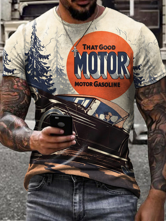 Men's Retro Motor Oil Poster Print Short Sleeves T-shirt