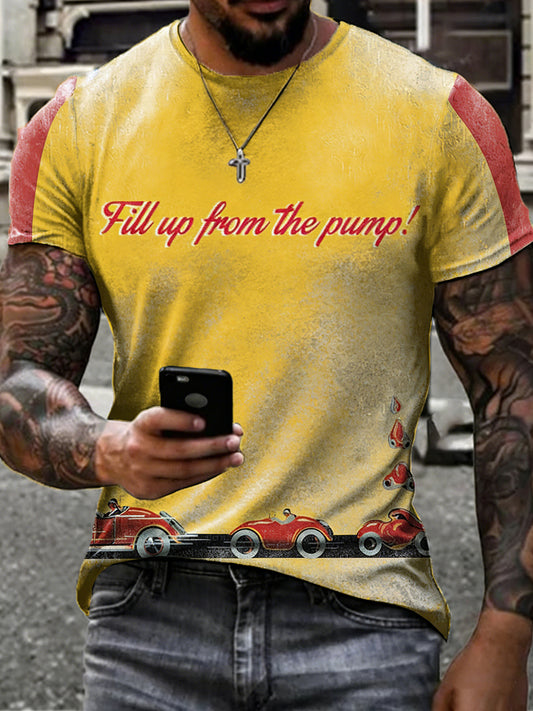 Men's Retro Motor Oil Poster Print Short Sleeves T-shirt