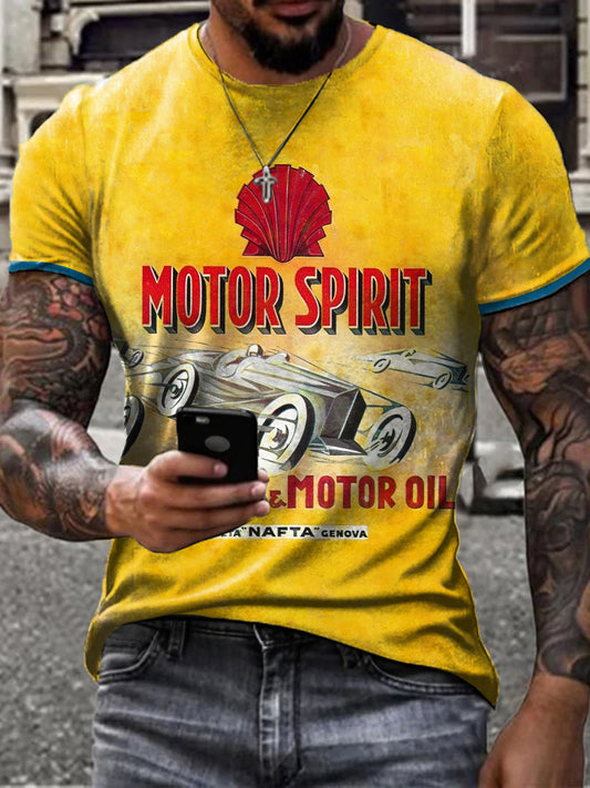Men's Retro Motor Oil Poster Print Short Sleeves T-shirt