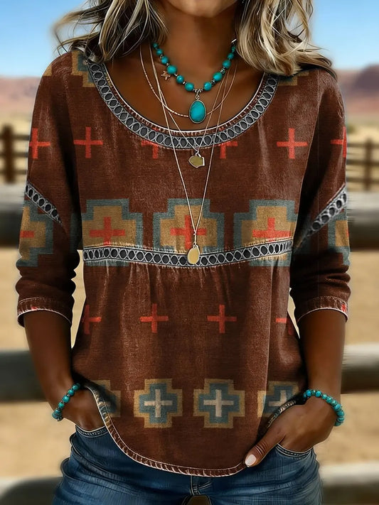 Women's Retro Western Aztec Print Casual Top