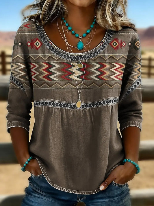 Women's Retro Western Aztec Print Casual Top