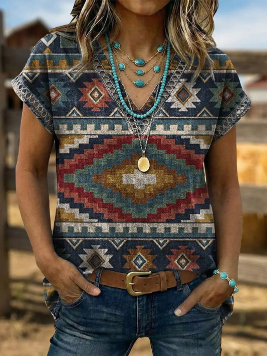 Women's Retro Western Aztec Print Casual Top