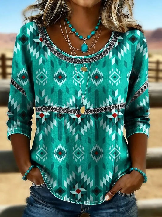 Women's Retro Western Aztec Print Casual Top