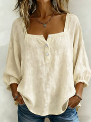 Women's Casual Elegant Pure Color Square Neck Shirt
