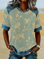 Women's Western Vintage Art Print Classic Waffle  Short Sleeved T-Shirt