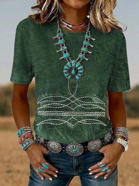 Women's Vintage Art Print Classic Short-sleeved T-shirt