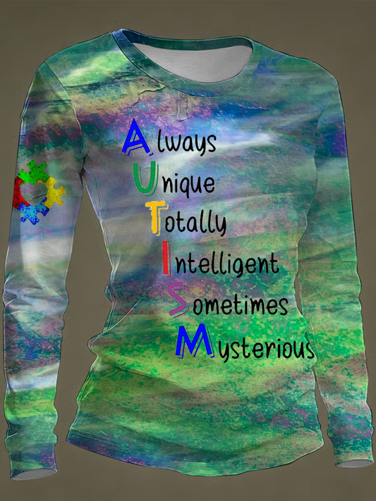 Women's Autism Awareness Round neck long sleeve T-shirt