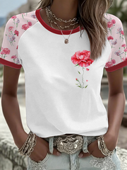 Women's Carnations for Mother's Day round neck short sleeve T-shirt