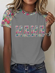 Women's Personalized Mama Printed round neck short sleeve T-shirt