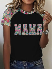 Women's Personalized Mama Printed round neck short sleeve T-shirt