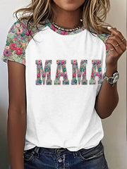 Women's Personalized Mama Printed round neck short sleeve T-shirt