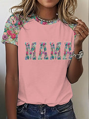 Women's Personalized Mama Printed round neck short sleeve T-shirt
