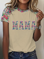 Women's Personalized Mama Printed round neck short sleeve T-shirt