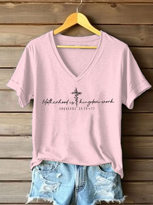 Women's 'Motherhood Is Kingdom Work' Printed Casual T-Shirt
