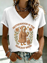 Women's 'Motherhood is the Realest Hood' Printed Casual T-Shirt