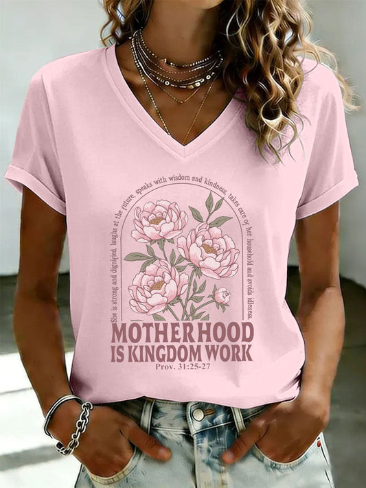 Women's 'Motherhood Is Kingdom Work' Printed Casual T-Shirt