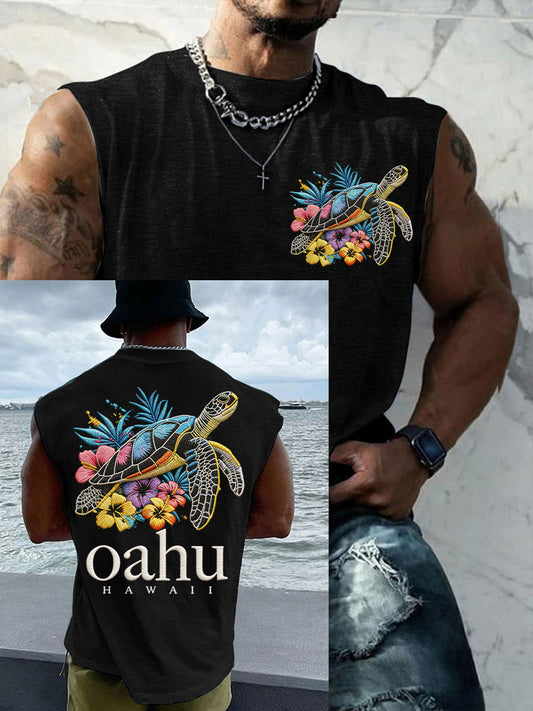Men's Oahu Hawaii Sea Turtle Print Oahu Strong Tank Top