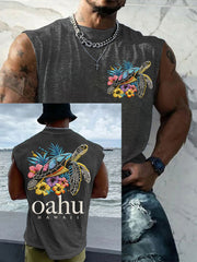Men's Oahu Hawaii Sea Turtle Print Oahu Strong Tank Top