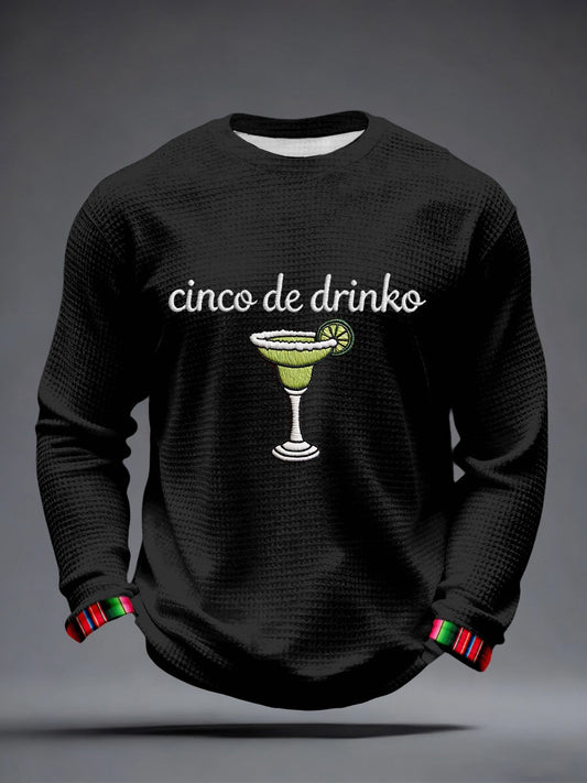 Men's Cinco de Drinko Embroidery Pattern Waffle T-Shirt