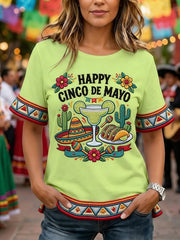 Women's Cinco De Mayo Print Casual Ruffle Sleeve Tee