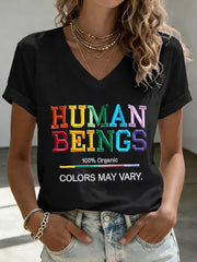 Women's Pride Month Retro Human Beings 100% Organic Colors May Vary  Short Sleeve T-Shirt