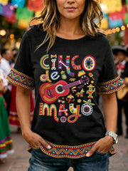 Women's Cinco De Mayo Print Casual Ruffle Sleeve Tee
