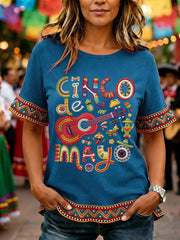 Women's Cinco De Mayo Print Casual Ruffle Sleeve Tee