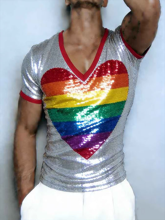 Men's Pride Month Rainbow Art V-Neck Short Sleeve T-shirt