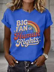 Women's Big Fan of Human Rights Embroidery Pattern T-Shirt