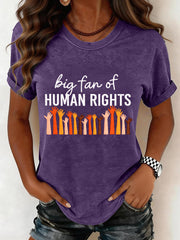 Women's Big Fan of Human Rights Embroidery Pattern T-Shirt