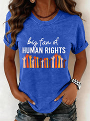 Women's Big Fan of Human Rights Embroidery Pattern T-Shirt