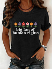 Women's Big Fan of Human Rights Embroidery Pattern T-Shirt