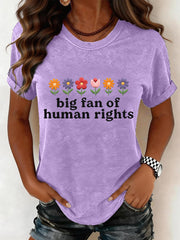 Women's Big Fan of Human Rights Embroidery Pattern T-Shirt