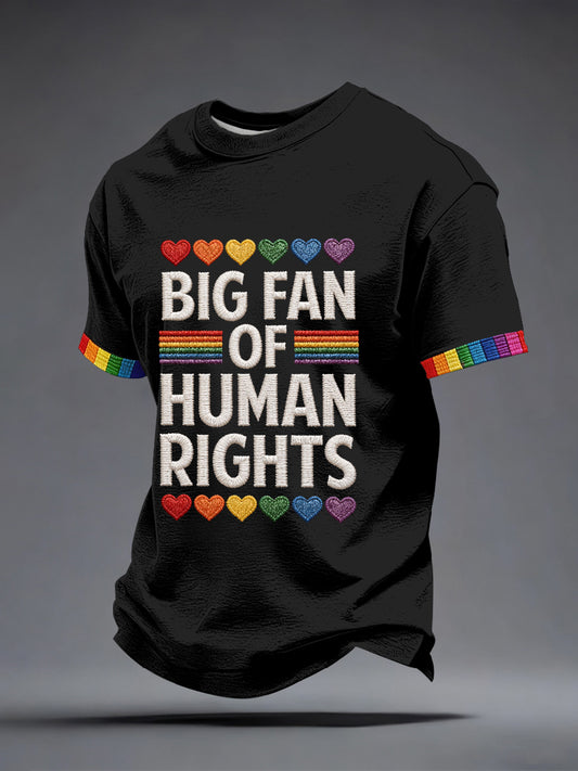 Men's Big Fan of Human Rights Embroidery Pattern T-Shirt