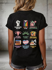 Women's Big Fan of Human Rights Embroidery Pattern T-Shirt