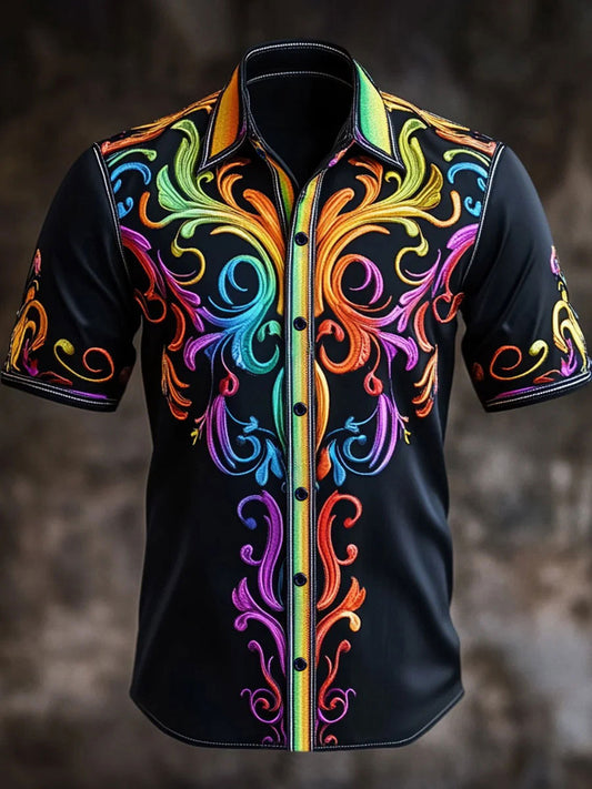 Men's Rainbow Gradient Baroque Art Print Casual Shirt