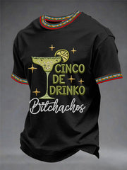 Men's Funny Cinco De Drinko Bitchachos Skeleton Print Casual Tee