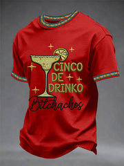 Men's Funny Cinco De Drinko Bitchachos Skeleton Print Casual Tee