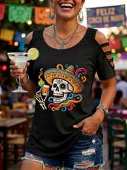 Women's Mexican Cinco de Mayo Printed round neck off-shoulder T-shirt