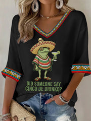 Women's Funny Frog Did Someone Say Cinco De Drinko? Casual Waffle Top