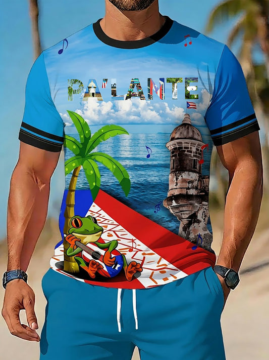 Men's Puerto Rico Print Vacation T-shirt